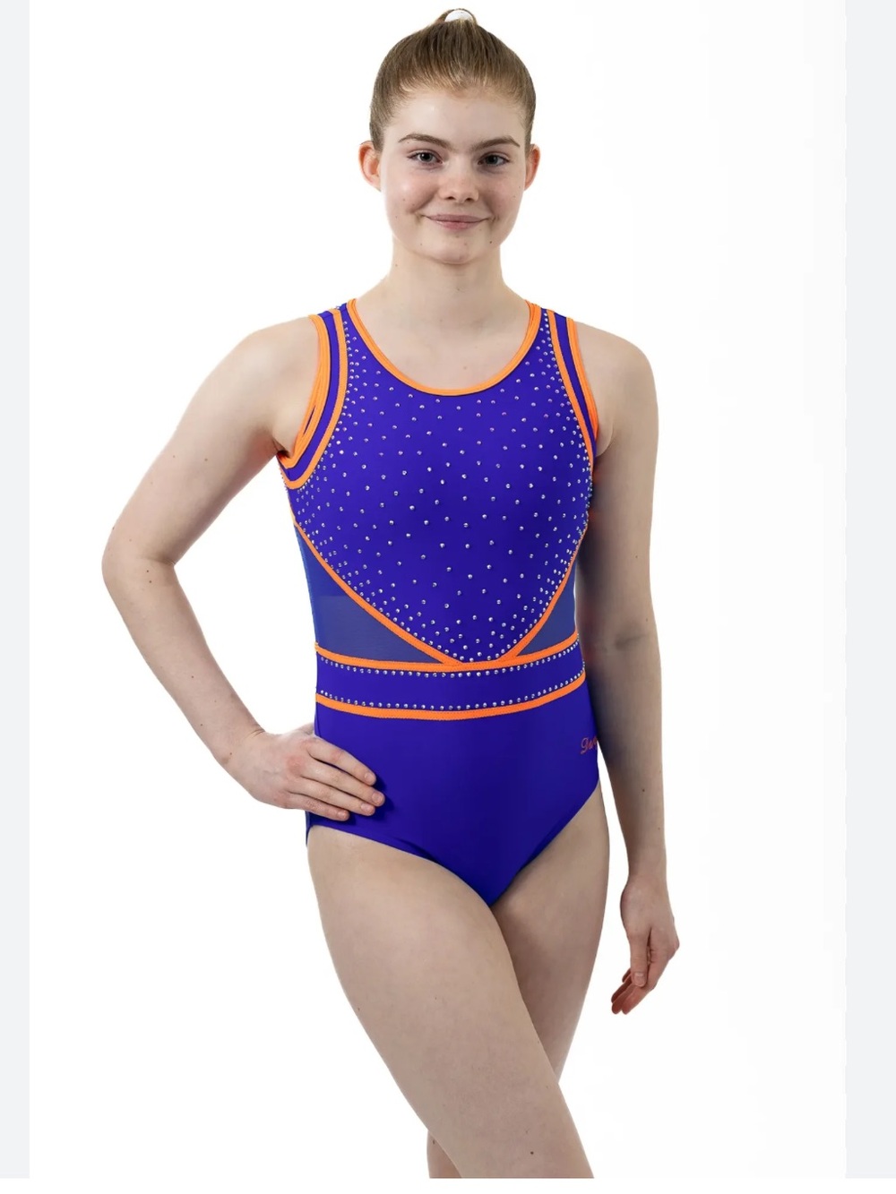 WL Darcy Leotard Blue and Orange w/ Rhinstones EUC
